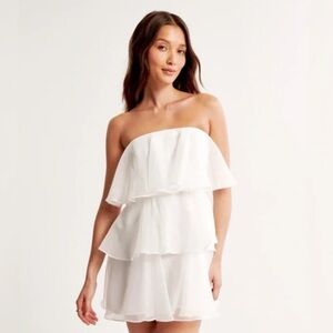 Abercrombie & Fitch Organza Tiered Strapless Mini Dress